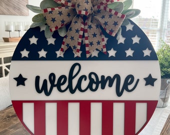 Patriotic Door Hanger, Fourth of July Door Hanger, Front Door Decor