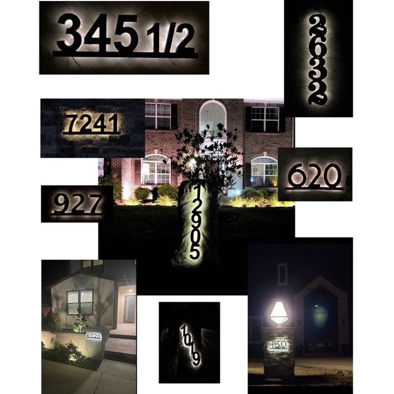 Número de casa con retroiluminación LED con energía solar, números de casa iluminados, señal de dirección. Muchos tamaños y fuentes. imagen 5