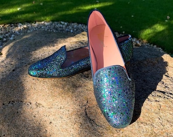 Handmade Glitter Leather Ballerina Shoes, ballet flats, leather shoes, womens flats