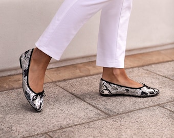 Handmade Snakeskin Leather Ballerina Shoes, ballet flats, leather shoes, womens flats