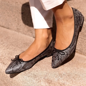 Handmade Leather Snakeskin Ballerina Shoes, ballet flats, leather shoes, womens flats