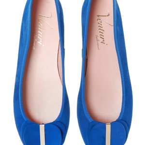 Bailarinas de gamuza azul hechas a mano, bailarinas, zapatos de cuero imagen 6