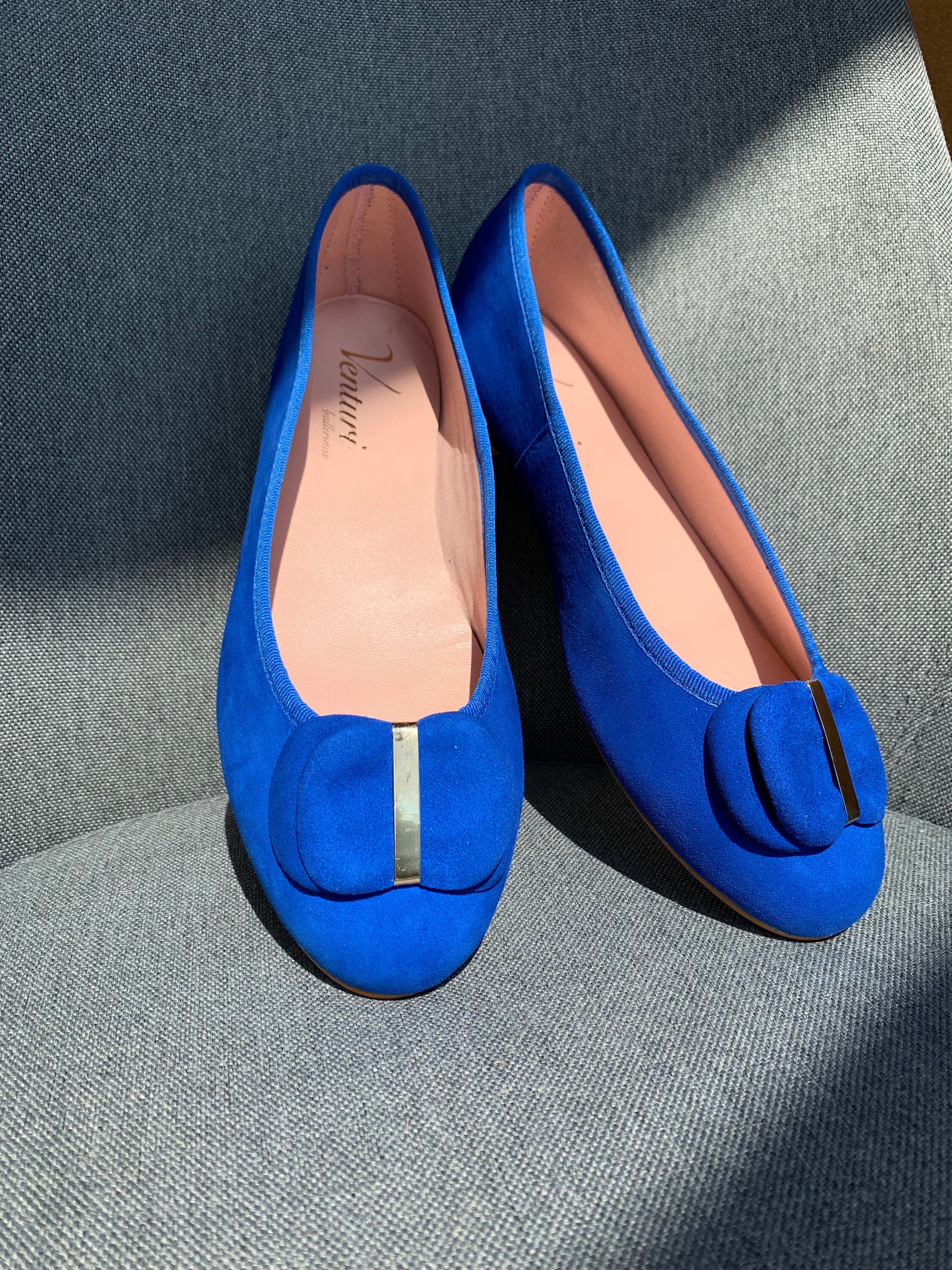 Blue suede ballet pumps hot sale