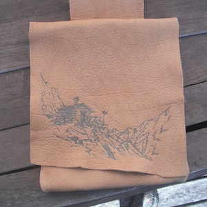 Angle edged belt possibles bag (with pyroglyphed artwork on flap)
