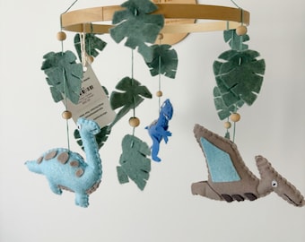 Dinosaur Baby Mobile, Trex, Jungle, Blue, Green, Baby Nursery