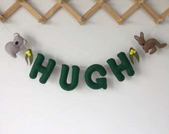 Personalised Australian Animal Name Bunting, Koala, Kangaroo, Nursery, Kids Bedroom Decor, Baby Shower