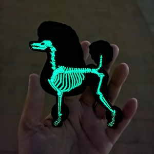 Spooky Poodle Skeleton Glow in the Dark Patch  (iron on)