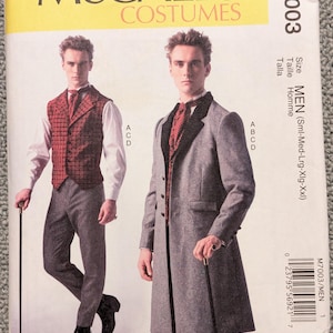 Cartamodello per costumi McCall's 7003, costume storico da gentiluomo, gilet, cappotto, pantaloni, cravatta da uomo, taglie dalla S alla XXL