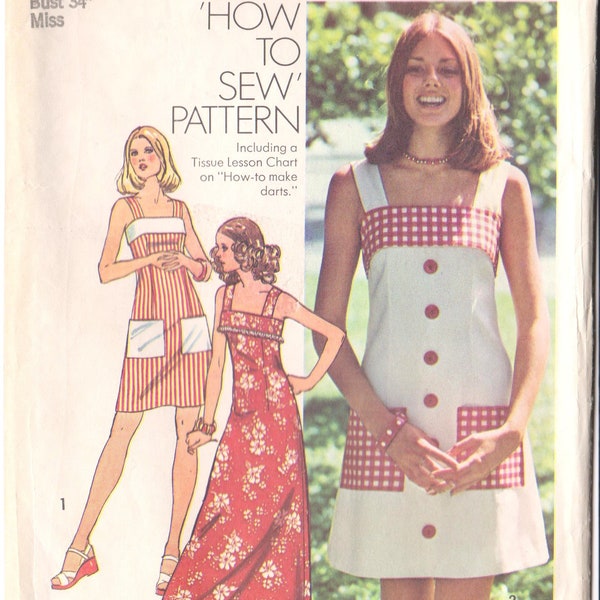 Vintage 1970s Simplicity 6327 Vintage Sundress Sewing Pattern, Sleeveless Dress Vintage Sewing Pattern Size 12 Bust 34