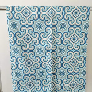 Aqua Blue Gray White Cotton Fabric by the Yard