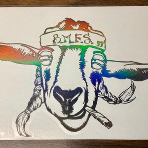 Billy Strings - Toasted Goat BMFS holographic (grey) vinyl car decal/water bottle/laptop sticker 5.5in x 3.5in . Weatherproof vinyl.