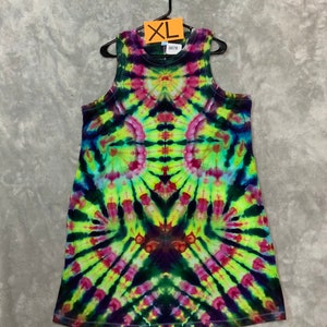 XL ice dye Sleeveless Vintage A-Line Mini Shift Dress W/ pockets 100% cotton by Toasted Goat Treasures
