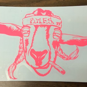 Billy Strings - Toasted Goat BMFS GLOW (pink) vinyl car decal/water bottle/laptop sticker 5.5in x 3.5in . Weatherproof vinyl.