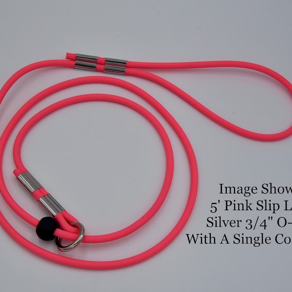 Pink Slip Leash with Stopper, Round BioThane Slip Lead, Quick Lead,