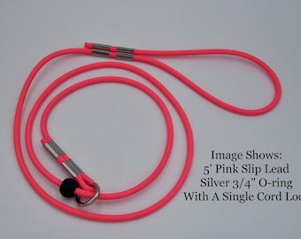 Pink Slip Leash with Stopper, Round BioThane Slip Lead, Quick Lead,