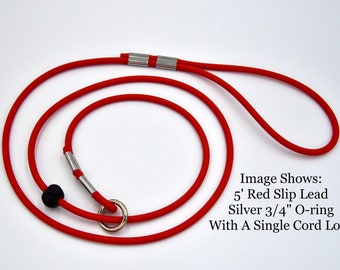 Red Slip Leash with Stopper, Round BioThane Slip Lead, Quick Lead,