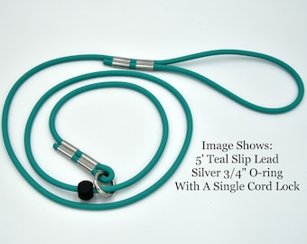 Teal Slip Leash with Stopper, Round BioThane Slip Lead, Quick Lead,