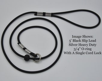 Black Slip Leash with Stopper, Round BioThane Slip Lead, Quick Lead,