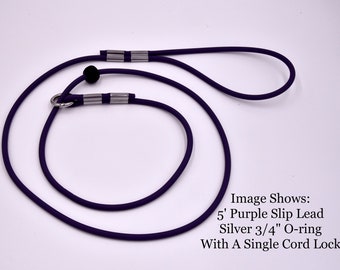 Purple Slip Leash with Stopper, Round BioThane Slip Lead, Quick Lead,