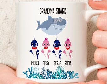 Grandma Shark Mug, Personalized Mug, Gift for Grandma, Funny Gift, Custom Gift, Coffee Mug, Tea Mug, Baby Shark Gift, Customized Mug, Mug