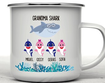 Grandma Shark Mug, Gift for Grandma, Funny Gift, Personalized Mug, Custom Mug, Coffee Mug, Baby Shark Gift, Customized Mug, Grandmother’s