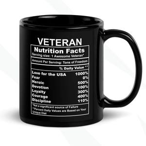 Veteran Nutrition Facts, Personalized Mug, Veteran Gift, Custom Gift, Patriotic Gift, Custom Mug, Gift for a Veteran, Mug, Veteran Facts