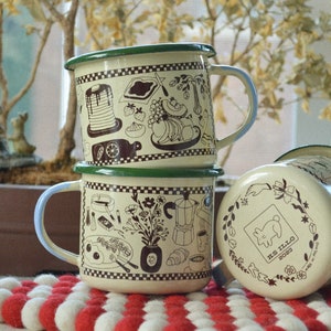 Illustrated breakfast enamel camp mug