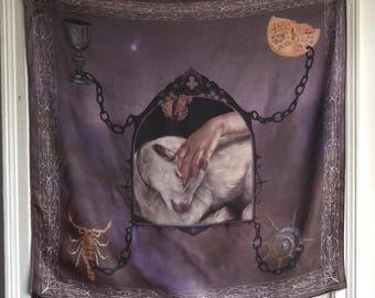 Paradise illustrated satin scarf