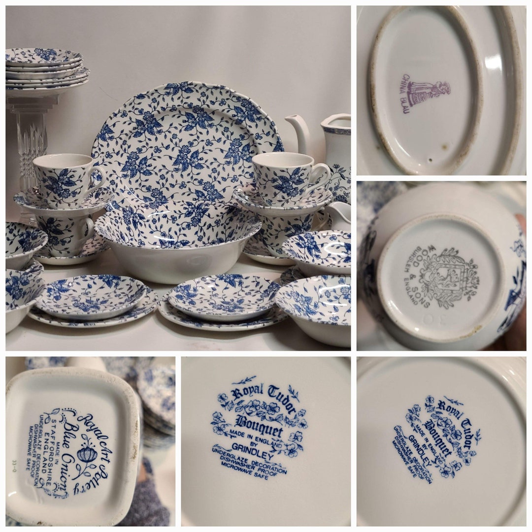 Vintage Glassware VTG Blue Royal Tudor Bouquet Grindley - Etsy