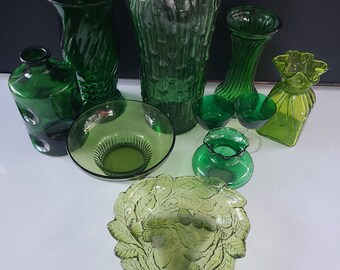 10 Emerald Green Vases Lot of 10