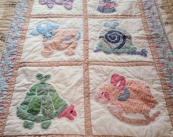 Vtg Hand Made Baby Quilt Blanket