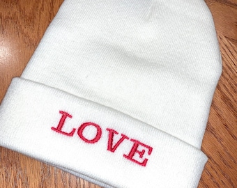 LOVE winter hat, hat that says love, Valentine’s Day gift, winter love hat, hats for women