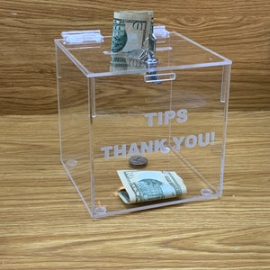 Acrylic donation box with cam lock . tips  acrylic box