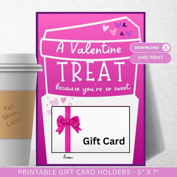 Valentines Day Coffee Shop Gift Card Holder | Valentine Treat Because You're So Sweet | Last Minute Gift | Instant Download Valentine Card