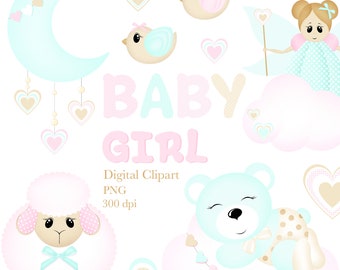 Baby Girl Clipart, Baby Clipart, Baby shower Clipart, 1st Birthday Clipart, Birthday Clipart, Girl Clipart, Pink Clipart, Fairy Clipart