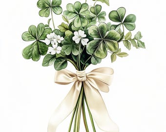 Watercolor Clover Bouquet Clipart, 19 St. Patricks Day Shamrock Prints, Greenery Floral Art, Irish Heritage Illustration, Junk Journal, JPG