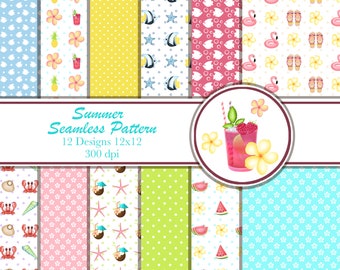 Patrón sin costuras de verano, paquete de papel SummerSeamless, fondo sin costuras de verano, patrón digital de verano, paquete de papel digital, patrón sin costuras