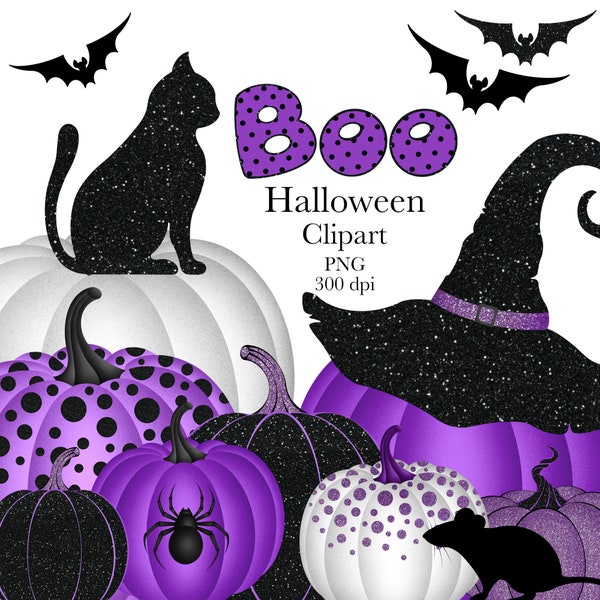 Purple Pumpkins Clipart, Halloween Clipart ,Boo Clipart, Digital Clipart,  Spooky Clipart, Pumpkins Halloween Clipart, Pumpkin Clipart, PNG