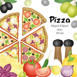 Pizza Clipart, Vegetables Clipart, Fast Food Clipart, Pizza Digital Clipart, Clipart, Digital Clipart