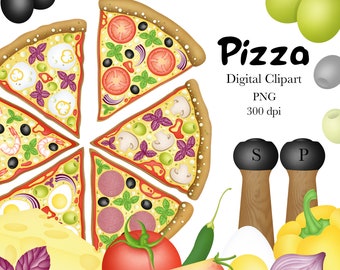 Pizza clipart, groenten clipart, fastfood clipart, pizza digitale clipart, clipart, digitale clipart
