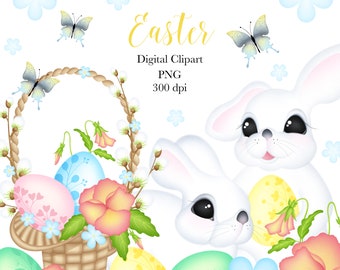 Easter ClipArt, Digital Easter ClipArt, Bunnies ClipArt, Floral ClipArt, Esater Eggs Clipart, Easter Basket Clipart, Flowers Clipart