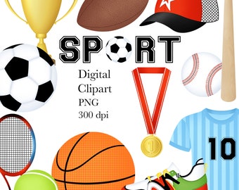 Sport Clipart, Sport Digital Clipart, Basketball Clipart, Baseball Clipart, Football Clipart, Tennis Clipart