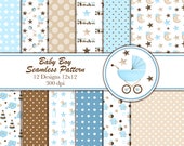 Digital Baby Boy Patterns, Baby Boy Seamless Patterns, Baby Boy Digital Paper,  Baby Boy Paper Pack, Seamless Background, Patterns