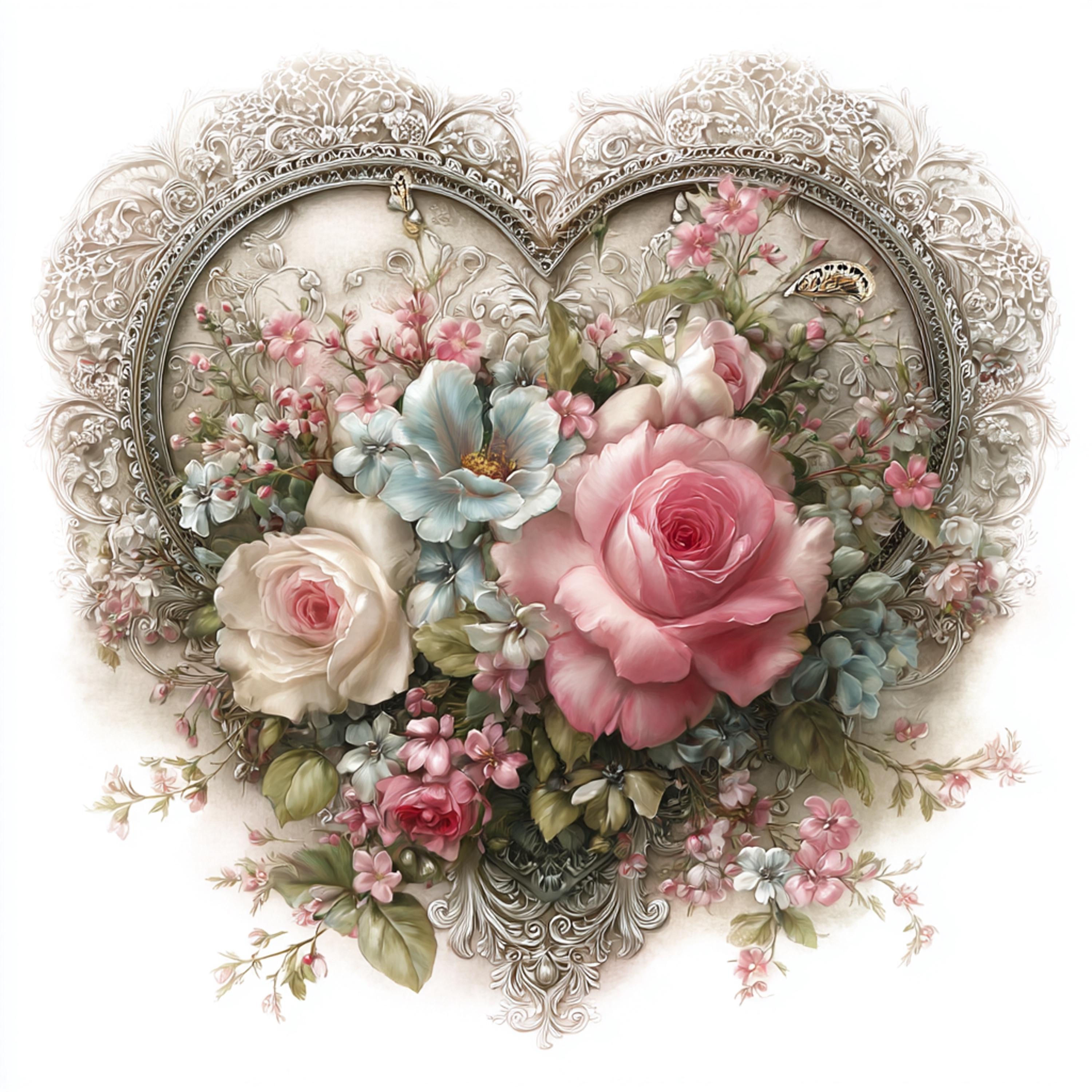 Floral Heart Clipart, Ornate Silver Filigree Rose, Shabby Chic Wedding ...