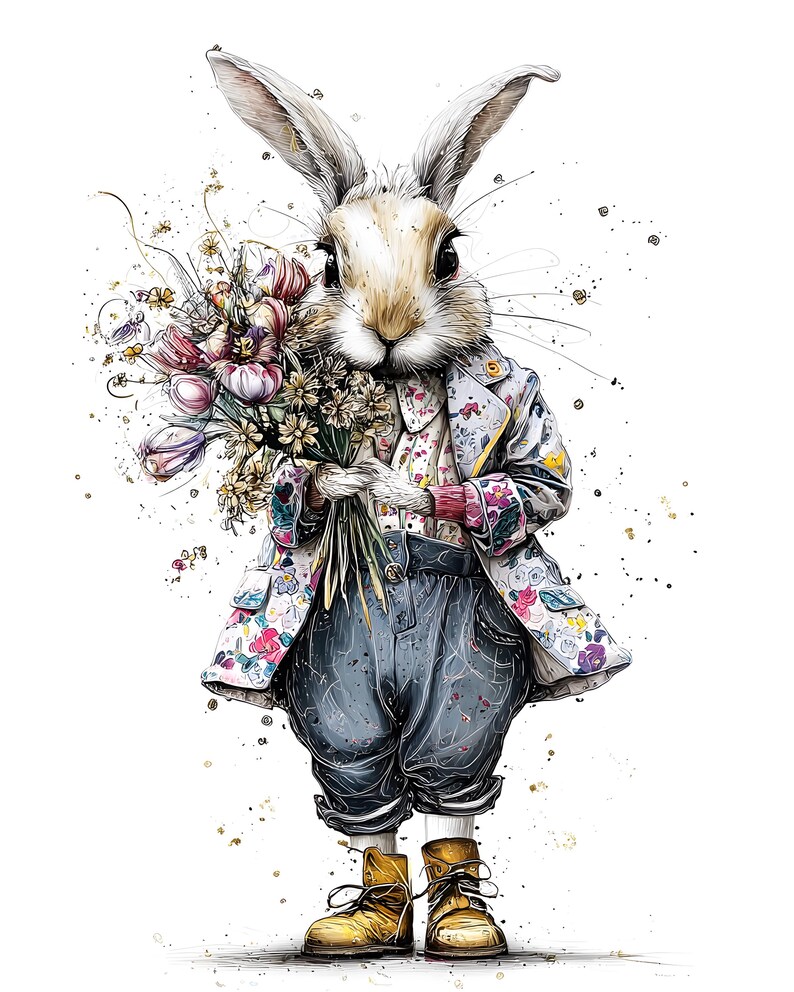 Dapper Bunny Clipart, 8 Jpgs Watercolor Rabbit in Clothes Prints ...