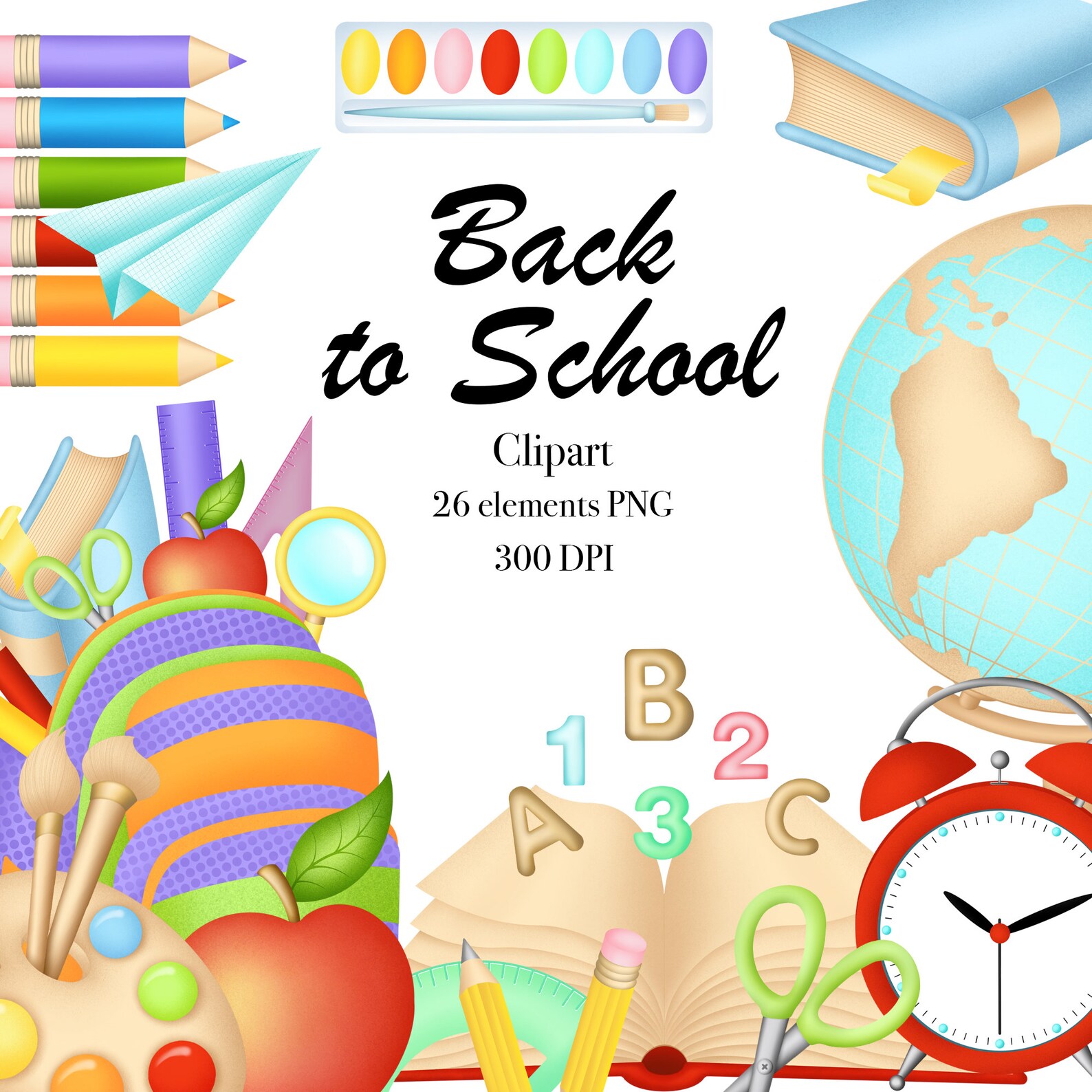 Back to School Clipart, School Clipart, Clipart, Digital Clipart, Books ...