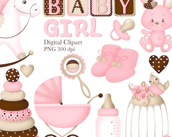 Baby Girl Clipart, Baby Clipart, 1st Birthday Clipart, Pink Clipart, Birthday Clipart, Clipart, Digital Clipart, Baby Shower Clipart
