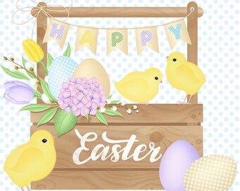 Easter Clipart, Happy Easter Clipart, Eazster Digital Clipart, Floral Clipart, Easter Eggs Clipart, Easter Chicks Clipart, Flowers Clipart