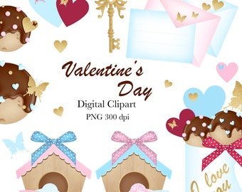 St Valentines Day Clipart, Valentines Day Clipart, Love Clipart, Love Digital Clipart, Birds Clipart, Sweets Clipart, Digital Clipart