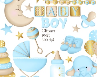 Baby Boy Clipart, Baby Digital Clipart, Baby Shower Clipart, 1st Birthday Clipart, Birthday Clipart, Baby Blue Clipart, Baby Gold Clipart